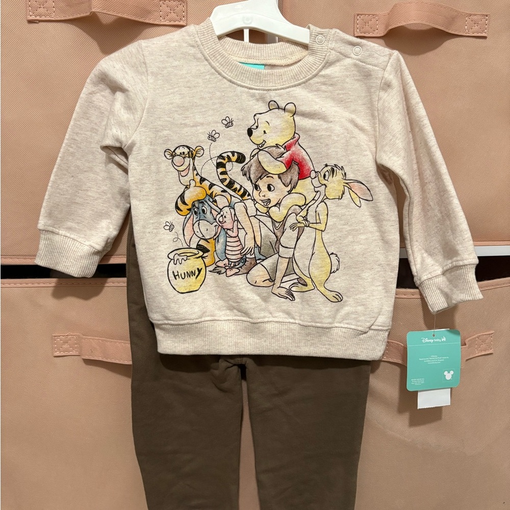 Disney Beige Kids Sweatshirt Set with Winnie the Pooh Print